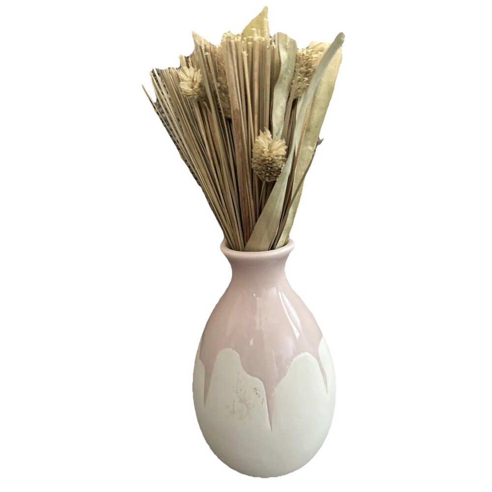 Isaac Mizrahi Art Pottery Vase Floral Arrangement Pink White Home Decor